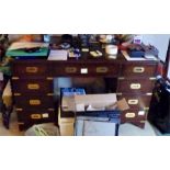 Reproduction mahogany pedestal desk with brass fittings