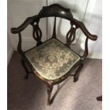 19th Century mahogany inlaid corner armchair