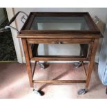 Mahogany display trolley with lift off tray and chrome fittings