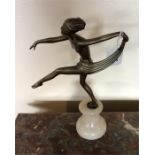 Art Deco figure possibly by Lorenzl, spelter on onyx base