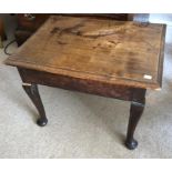 Interesting early small table with fruitwood top on oak base