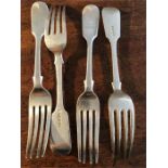 Four Exeter silver table forks 1855