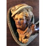 Good quality meerschaum pipe a Lady in a bonnet with amber stem