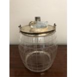Good quality engraved glass biscuit barrel with silver mounts and lid Sheffield 1871