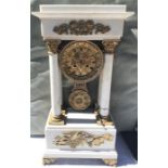 19thC white marble mantle clock with gilt metal mounts, 8 day French movement. 58cms h