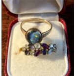 Two 9ct gold gem set dress rings Opal ring cracked
