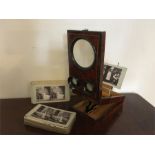 Victorian burr walnut table top stereo viewer with over 50 cards
