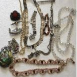 A quantity of vintage jewellery to include silver watch fob, pencil, 9ct gold etc...