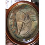 Silk embroidered oval picture c1800 slight a/f