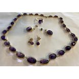 Fine quality amethyst suite inc. necklace 43 cmw long, ring size L and 2 pairs of earrings