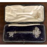 Ceremonial silver key in case by R Pringle & Sons London 1913