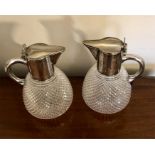 Pair silver mounted carafes with hobnail decoration Horace Woodward & Co.