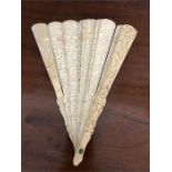 Good quality Cantonese 19thC ivory brisé fan lacking ribbon 1 stick repaired with MOP
