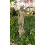 Reconstituted stone full length female figure on plinth