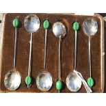 Set of six cased silver coffee bean spoons, Birmingham 1931