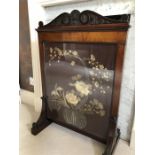 19th C mahogany fire screen with needlework panel