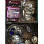 Two boxes of plated cutlery ware