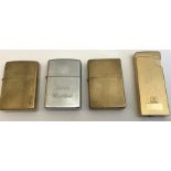 Three Zippo lighters and a calibri including a patent pending zippo.