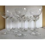 Eleven various champagne glasses