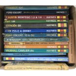 A collection of Haynes automobile books, inc Peugeot 104, Ford Escort, Fiat 126, Vw Polo & Derby etc