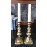 Pair 19th c brass candlesticks