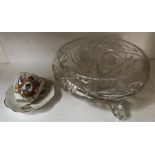 A good quality cut glass fruit bowl (24cms d) together with a Queen Elizabeth II Coronation cup and