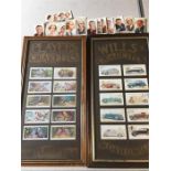 Three framed John Players cigarette card sets, all mounted in frames and radio celebrities loose