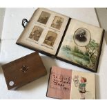 Vintage photograph album, mahogany jewellery box and early 20thC autograph book.