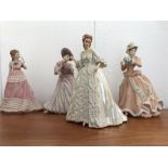 Four various ceramic ladies to include Wedgewood etc, all good condition, 22cms tallest.