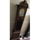 A reproduction oak long case clock with brass face - 210cms tall