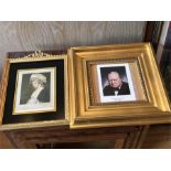 Two prints including Winston Churchill in gilt frames.