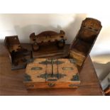 Three pipe racks and a cigar box