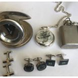 Miscellaneous to include compass and thermometer cuff links, travel clock, D-Day clock etc.