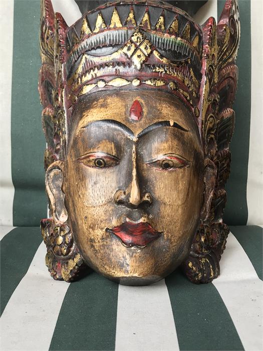 Indian carved wooden mask - Image 2 of 2