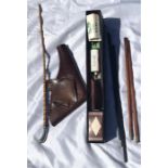 A Parker-Hale gun cleaning set with additional rods, a silver tipped officer’s cane swagger stick an