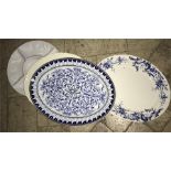 Selection of meat plates inc large 19thC blue and white