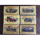6 matchbox models of yesteryear to include Y-1 1911 Model ‘T’ Ford, Y-3 1910 Benz Limousine, Y-6 Sup