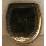 A silver plated vesta case of horseshoe form inscribed St. Leger, Hannah, registration mark for