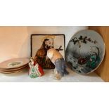 Ceramics including Royal Copenhagen plates, Italian tile, unusual figure etc.