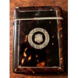 Tortoiseshell with silver pique work card case