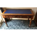 Edwardian mahogany writing table with 2 drawers and leather inset