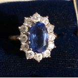 Sapphire and diamond 18ct gold cluster ring