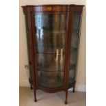 Edwardian mahogany and inlay display cabinet with serpentine glass