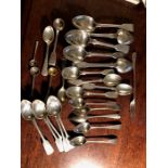Assortment of silver cutlery inc. dessert, tea, and salt spoons etc