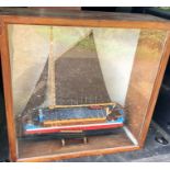 Large good quality model of a Humber Keel in glass case 80cm w x 85 h