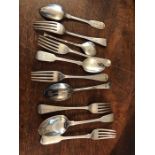 Ten various silver spoons and forks 10.4 ozt