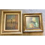 Two Raymond Oliver paintings "Carnival" & "St. Marks Square Venice" 21.5 x 17 cms