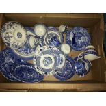 A boxed lot of blue & white ceramics including Spode, Wood and Sons etc.