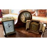 Small Edwardian mahogany mantle clock, Bayard carriage clock and small Bayard travelling clock in ca
