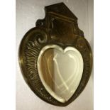 Heart shaped brass framed mirror - 42cms h